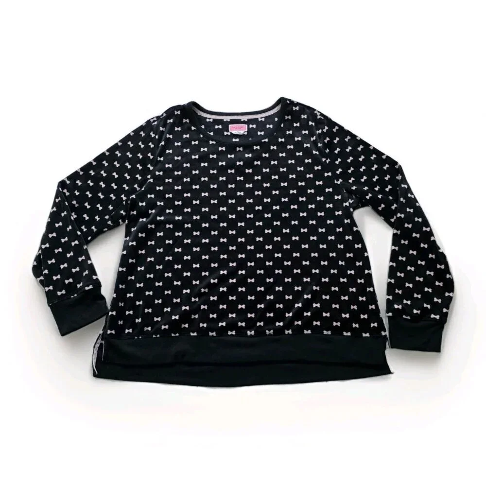 Kate Spade Pajama Set Womens L Black Pink Bow Tie Pattern Pockets Fleece Boho